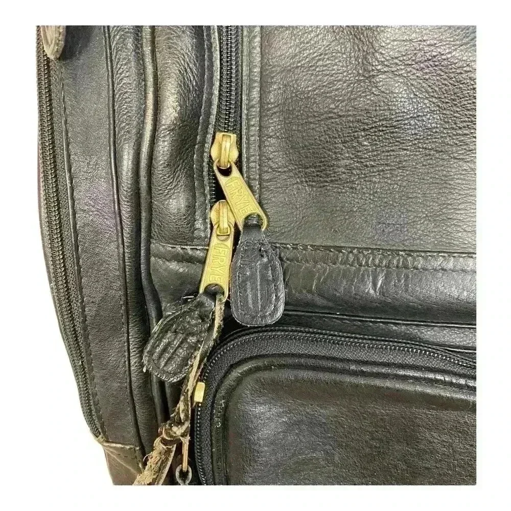 Frye black leather backpack commuter bag travel natural distressed biker school